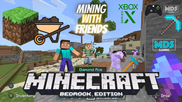 Mining Blocks With Friends - Minecraft Bedrock Hard Survival - Xbox Series X - Gaming ASMR Ambience