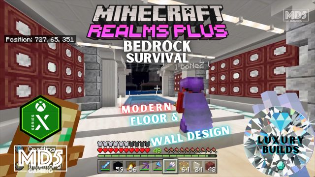 Luxury Modern Wall Design In Minecraft Survival - Pool Build - Bedrock Realm Xbox Series X Gaming