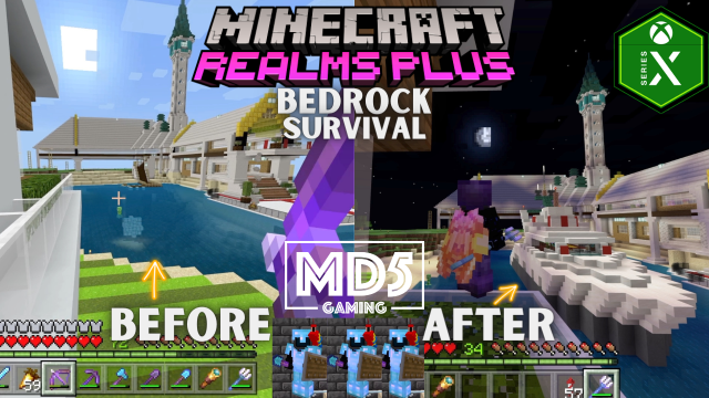 Minecraft Yacht Build Before & After - Bedrock Survival Realm Xbox Series X Gaming ASMR Ambience
