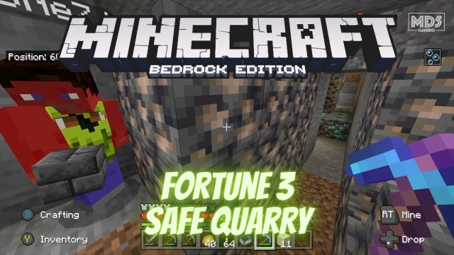Safe Quarry - Fortune 3 - Minecraft Bedrock Realms Hard Survival - Xbox Series X - Gaming ASMR Music