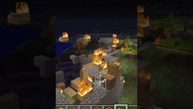 Setting A Village On Fire 🔥 In Minecraft at Night - Xbox Series X - Gaming #shorts