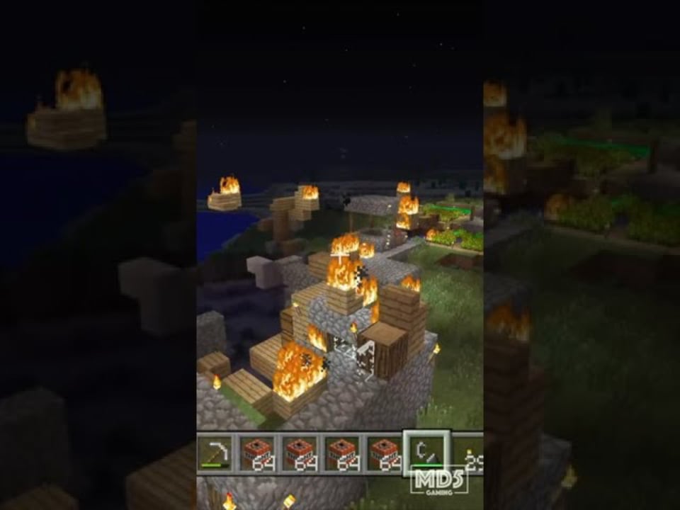 Setting A Village On Fire 🔥 In Minecraft at Night - Xbox Series X - Gaming #shorts