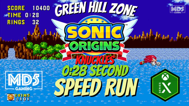 Knuckles Completing Green Hill Zone Act 2 In 0:28 Seconds - Sonic Origins 🌀 Anniversary Mode -Xbox